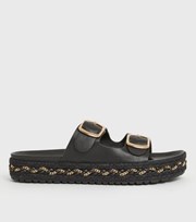 New Look Wide Fit Black Chain Trim Chunky Sliders
